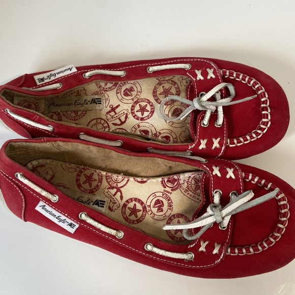 American eagle red and  white slip on flats size 6 women’s nautical - Picture 2 of 5